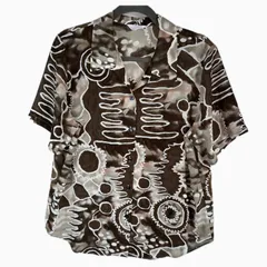 送料無料 即決 ABEND アート柄 開襟シャツ 総柄 半袖 アロハ風