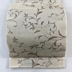 【美品】 袋帯 名品 花唐草 ベージュ 全通 正絹 【中古】
