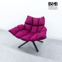 【中古品】B&B ITALIA ビーアンドビーイタリア HUSK ハスク ラウンジ スウィベル チェア ファブリック パープル パトリシア・ウルキオラ 定価90万【2】