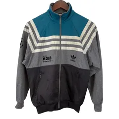 90s adidas アディダス トレフォイルロゴ 切替 ジップジャケット グレー × ブラック × ターコイズ SKI-CLUB 刺繍 ヴィンテージ