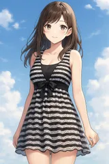 H213二重構造メッシュのボーダースカートデザイン女子ワンピースファッション水着♪レジャーや撮影用にも♪サイズ９M