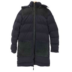 ロンハーマン Ron Herman ダウンコート ミドル ジップアップ アウター スエード切替 フード レディース JPN：S 