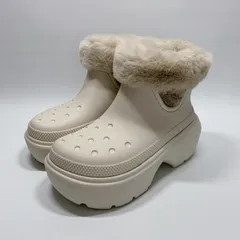 未使用に近い〇 crocs クロックス STOMP LINED BOOT スタンプ ラインド ブーツ ベージュ チャンキーソール 22 ショートブーツ ファー