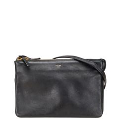 セリーヌ トリオ 斜め掛け ショルダーバッグ ブラック レザー レディース CELINE【228-21292】