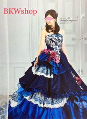 ＜現品限り＞used カラードレス　ネイビー胸元刺繍グリッターオーバースカート　佐々木希　ブランドドレス　結婚式　お色直し　パーティー　演劇　芝居　コスプレ　ステージ　ダンス　舞台　レイヤー