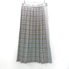 ◇ ⊇ KACCO チェック柄 プリーツ加工 膝丈 フレア スカート サイズS グレー ブラウン系 レディース E  【1502180049880】