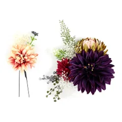 髪飾り 成人式 赤 振袖 前撮り 袴 花 2点セット 紫 白 生成り クリーム色 ピンク ゴールド 菊 カスミソウ リーフ 葉 ナチュラ No.12-0421