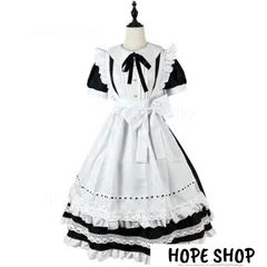 メイド服 メイドコス メイドコスプレ衣装 半袖 ロング丈 ショート丈 かわいい ロリータドレス lolita エプロンドレス レース 裾フリル