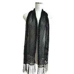 エレガント　ドレス用ショール　ドレスストール　襟巻き　かぎ針編みレースニット　ブラック　黒　スパンコール付き　ハンドメイド　手編み