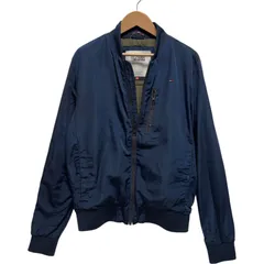 トミー ヒルフィガー デニム TOMMY HILFIGER DENIM Sサイズ ナイロンジャケット スイングトップ ハリントンジャケット ワークジャケット 裏側キルティング ネイビー 紺 古着 Z067