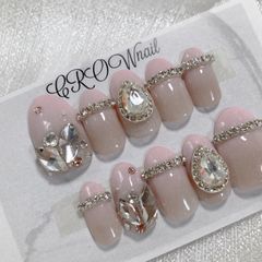メルカリShops - ネイルチップ 現品 ワンホン 韓国 ビジュー ピンク ...