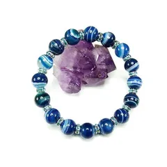 『激レア』天然石4A厳選縞入りマリンブルー色アゲート10mm豪華ブレス