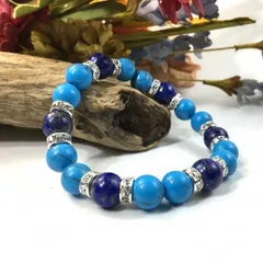 パワーストーン ターコイズ×ラピスラズリ ブレスレット (シルバー) 10mm メンズ・レディース 成功 繁栄  安全  [11]