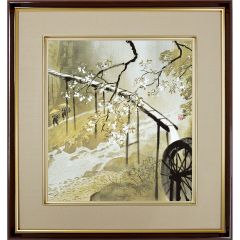 川合玉堂　『 彩雨 』工芸画　絹本 　額装 8号 【複製】 BE822 01181543_61e66199a50f2.jpg