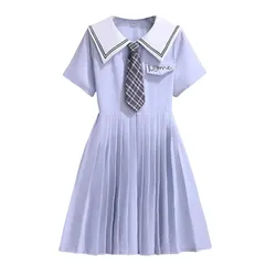 【新品】 [Yhsuoxfd] 子供服 夏服 ワンピース ガールズ シャツワンピース キッズ服 可愛い 半袖 ドレス 海軍風 女の子 セーラー服 プリーツ ワンピース フォーマル セーラー襟 カジュアル プリンセス風 誕生日 卒業式 発表会 結婚式 海軍風 パ