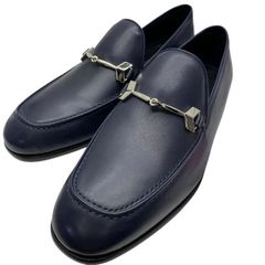 【美品】JIMMY CHOO ジミーチュウ MARTI マルティ ホースビット ビジネスシューズ ドレスシューズ ローファー ネイビー 【サイズ 39(約26cm)】