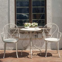 Floralies ガーデン テーブルセット 3点セット アルミ 屋外テーブル 椅子セット 防水 強力耐荷重 耐熱 四季通用 組立簡単 おしゃれ (ホワイト 3点セット)