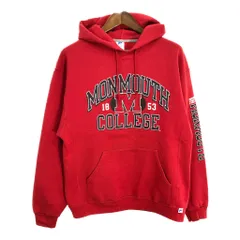 RUSSELL ATHLETIC ラッセル スウェット パーカー 袖プリント カレッジ レッド (メンズ L) 中古 古着 S8594