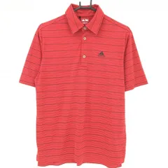 ★特価★【美品】アディダス 半袖ポロシャツ レッド×黒 ボーダー ロゴ刺しゅう メンズ S/P ゴルフウェア adidas