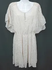 ◇ ⊂ nano universe ナノユニバース 花柄 半袖 膝丈 シフォン ワンピース サイズF アイボリー レディース E  【1410230008346】