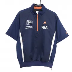 ★SALE価格★【美品】ルコック 半袖中綿ブルゾン ネイビー×白 前面ブロックチェック ハーフジップ メンズ M ゴルフウェア le coq sportif