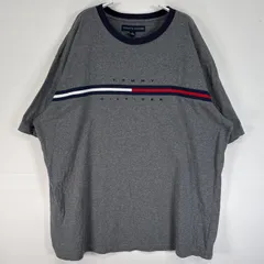 古着 トミーヒルフィガー TOMMY HILFIGER 半袖Tシャツ ロゴ 刺繍 襟切替 大きいサイズ XL  グレー ツートン メンズ