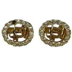 【管31763】Christian Dior ディオール イヤリング ゴールドカラー  ラインストーン CDロゴ刻印 ヴィンテージ ジュエリー アクセサリー レディース
