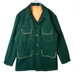 ヴィンテージvintageオープンカラ開襟シャツジャケットカバーオール緑グリーンベージュ無地ステッチ40917