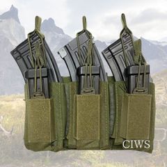 CIWS オープントップ 3連 カンガルータイプ ダブルデッカーマガジンポーチ7.62mm 5.56mm 9mm MOLLE M4 M16 AK G3 ハンドガン サバゲー モール対応 色: OD（アーミーグリーン）/TAN茶/ブラック
