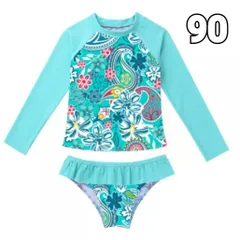 90 水着女の子セパレート２点セット花柄ラッシュガード長袖可愛いお洒落子供用G
