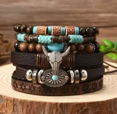 【新品】6連 ブレスレット ナバホ風 アメカジ 古着 グランジ 男女兼用 A