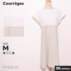 ★美品★ Courrèges クレージュ ワンピース ロング丈 フレンチスリーブ バイカラー 切替デザイン 綿素材 　ホワイト　 【SP428-00】 送料無料　古着　レディース