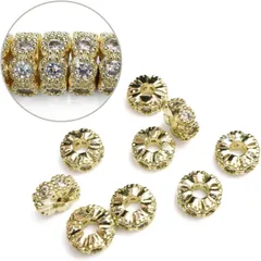 ロンデル 錆びない 6mm ゴールド 金 10個入り 平型 ラインストーン スペーサービーズ メタル 手芸 クラフト用品 手作り 素材CB-060