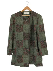 ニナリッチ NINA RICCI ノーカラー ジャケット 長袖 ボタン 総柄 サイズ9 カーキ系 QQQのサムネイル