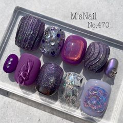 ネイルチップ チップ つけ爪 紫 派手 ギラギラ 個性的 うるうる ちゅるん
