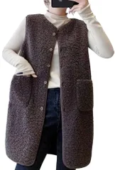 [エンプティオ] アッタカ フワフワ モコモコ ルームウェア 前開き セミロング ファー ベスト 羽織り レディース ボアベスト カーディガン オフィス カーデ コーディガン カーデガン 毛玉 ニット 綺麗 アッタカイ カワイイ [ジンジャーブラウン] [M]