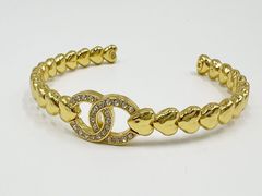 CHANEL シャネル バングル ブレスレット メタル ラインストーン ゴールド  ハート Mサイズ B23P  美品