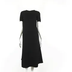 セオリー Theory ニット ワンピース ブラウジング ペプラム ウール フレア ひざ丈 半袖 S 黒 ブラック