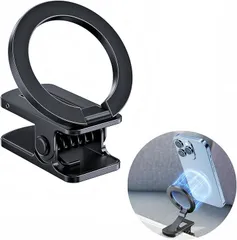 Antion マグネットスマホホルダー クリップ式 MagSafe対応 面ファスナー付き スマホスタンド 折り畳める 車載ホルダー 二関節調整 携帯スタンド 卓上用 車載用 旅行用 携帯便利