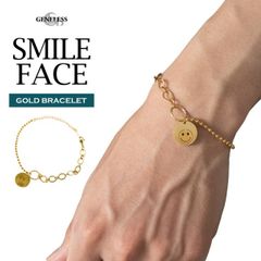 ブレスレット メンズ ゴールド チェーン 細い スマイル ステンレススチール ユニセックス おしゃれ ワンポイント 可愛い メンズ レディース アクセサリー ギフト プチギフト プレゼント 全1色 IU-007-B ジェネレス