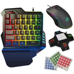【人気商品】【シール付き】ゲーミングキーボード マウスセット 専用コンバーター付き 片手キーボード フォートナイト用キーボード Switch/switch lite/PS4/PS3/Xbox対応 RGB キーボード マウスセット