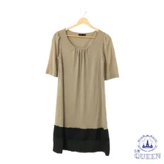 【訳アリ】 iCB アイシービー ワンピース ひざ丈 バイカラー クルーネック 半袖 カジュアル レディース ベージュ ブラック S 日本製 901-9564 送料無料 古着