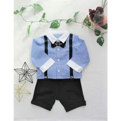 ベビー長袖シャツ・パンツ　2点セット 　ブルー　 80サイズ　スーツ風　フォーマル　出産祝い　初誕生日　初節句　プレゼント