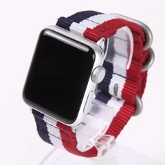 Apple Watch 対応ベルト コンパチブル 時計バンド NATOベルト アップルウォッチ交換ストラップ iWatch 38mm 40mm 41mm 42mm 44mm 45m [レッド×ホワイト×ネイビー(銀バックル)] [38mm/40mm/41mm]
