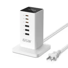 usb急速充電器タワー式USBコンセント6ポート合計65W(PD20WQC3.0Type-c)スマホAC充電アダプターiPhoneAndroid機種などに対応