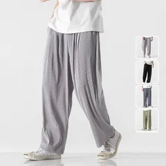 涼しいズボン メンズ ワイドパンツ バギーパンツ 無地 プリーツ ロングパンツ 夏 メンズファッション#mjsho20776