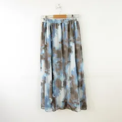 レプシィム ローリーズファーム LEPSIM LOWRYS FARM ぼかし柄シアースカート フレア ロング 青 茶 F *A436