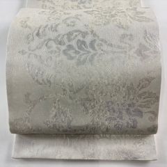 袋帯 秀品 夏帯 花唐草 箔 灰白 六通 正絹 【中古】