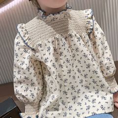 【新品】お洒落な韓国子供服　110   120   ブラウス　シャツ　花柄　ギャザー　フリル　春物　秋物