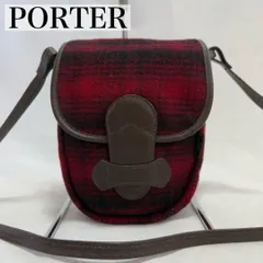 【美品】PORTER GIRL ポーターガール 吉田カバン 吉田鞄  ショルダーバッグ ボディバッグ クロスボディーバッグ ポシェット 肩掛け 斜め掛け レザー 本革 ウール ロゴ 型押し シルバー金具 チェック柄 ブラウン ブラック レッド 黒 赤
